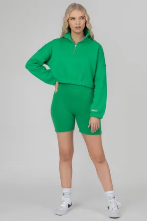 Oversized Half Zip Gathered Hem Sweat Green