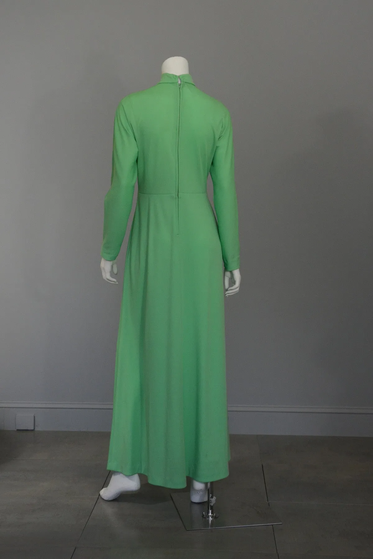 1970s Mint Green 'Katy Perry' Cutout Knit Maxi Dress Disco Era Keyhole Bodice, Size L