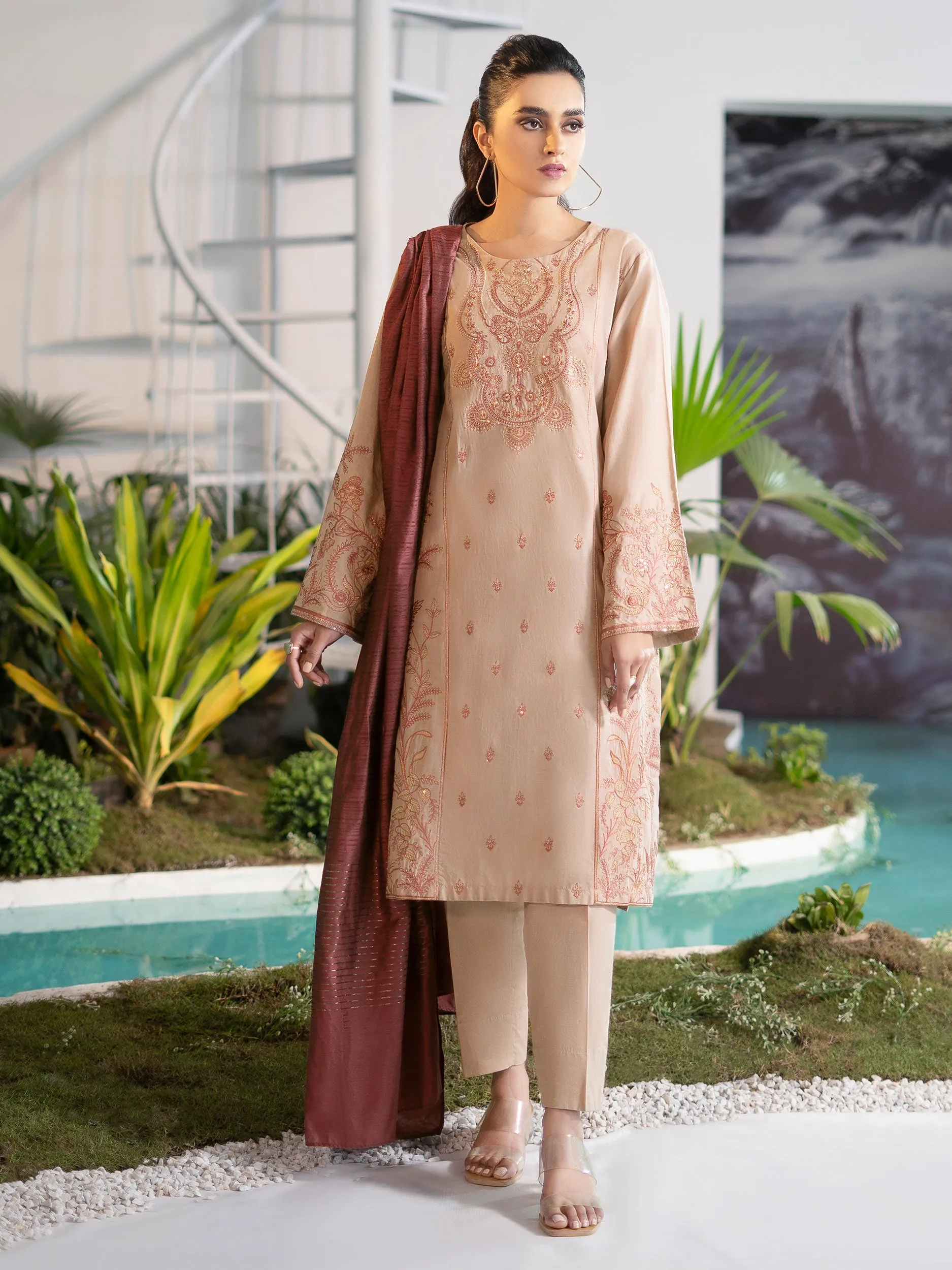 3 Piece Embroidered Yarn Dyed Suit