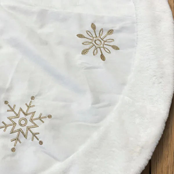 48" Ivory Snowflake Embroidered Tree Skirt with  Faux Fur Trim