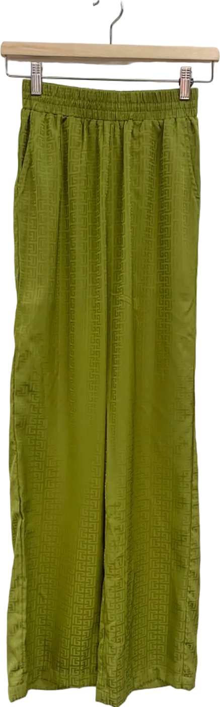 4TH Reckless Green Jacquard Wide Leg Trousers UK 6