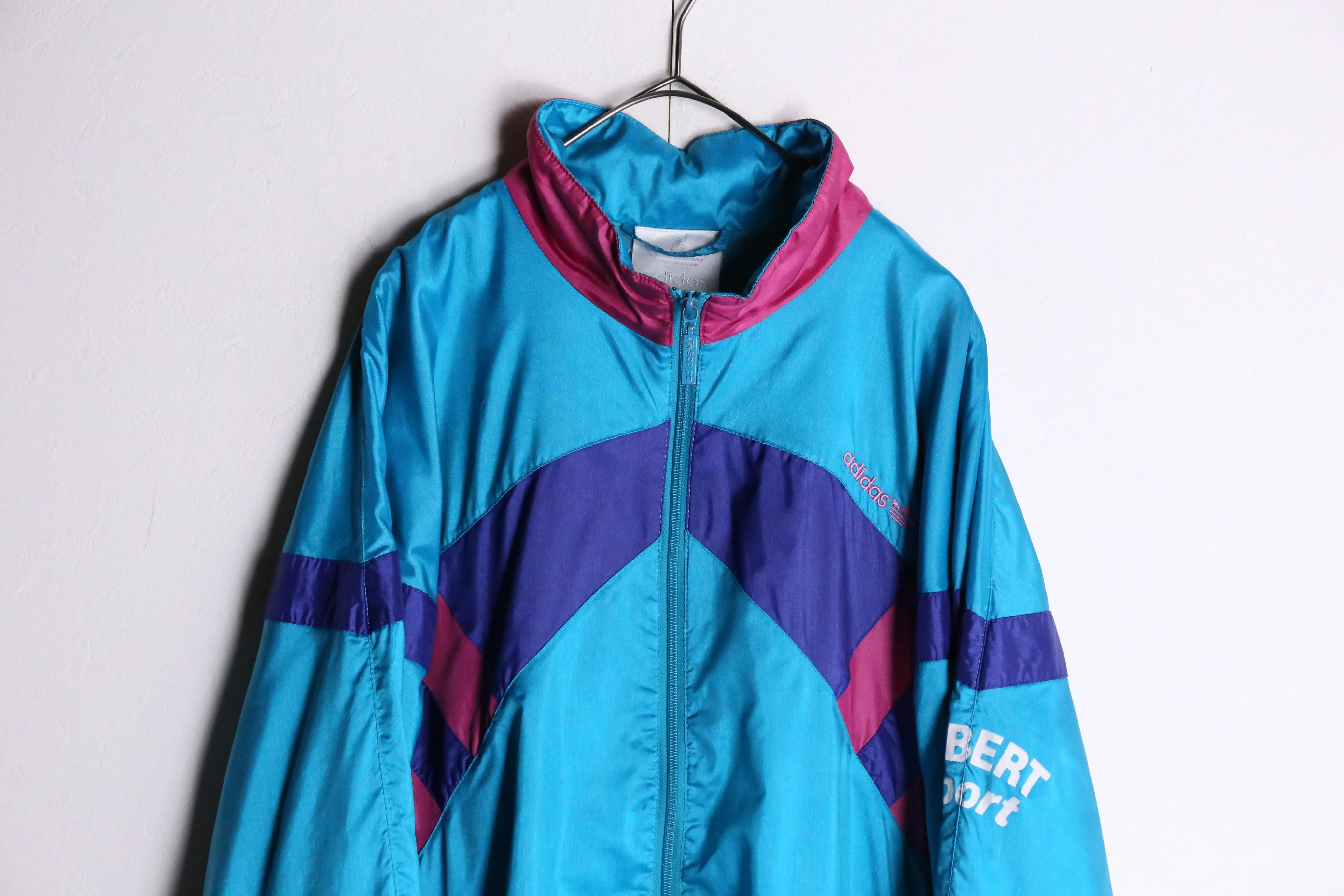 90's "adidas" blue nylon track jacket