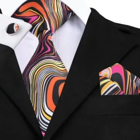 $9.99 Hi-Tie Black Orange Novelty Silk Men's Neck Tie Hanky Cufflinks Set