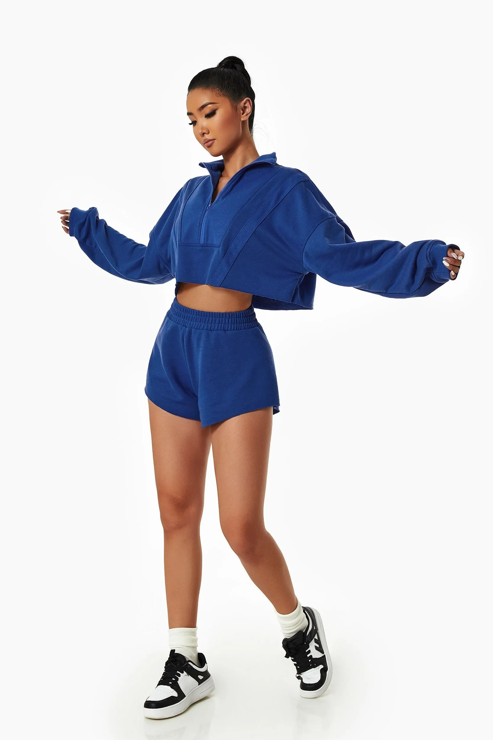 Activewear Set with Cropped Sweatshirt & Mini Short