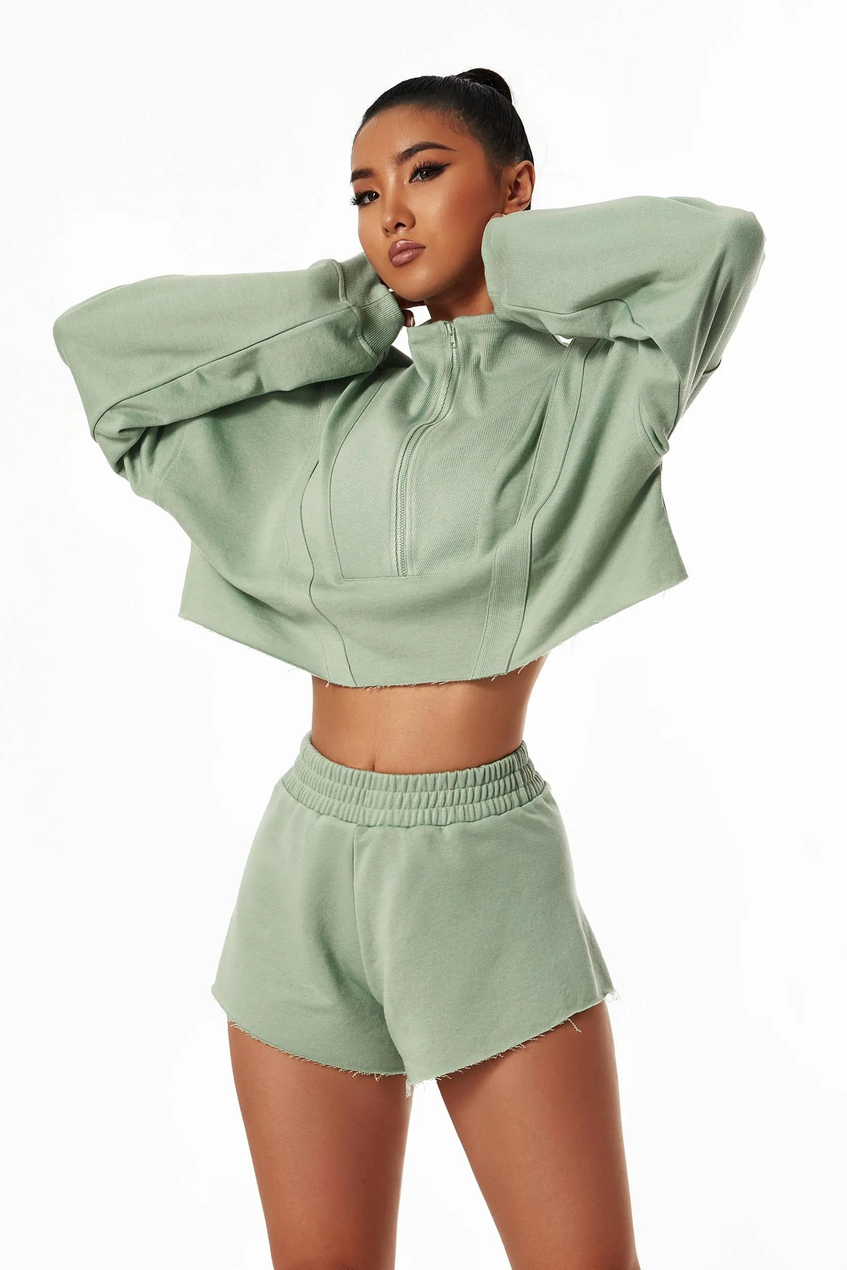 Activewear Set with Cropped Sweatshirt & Mini Short