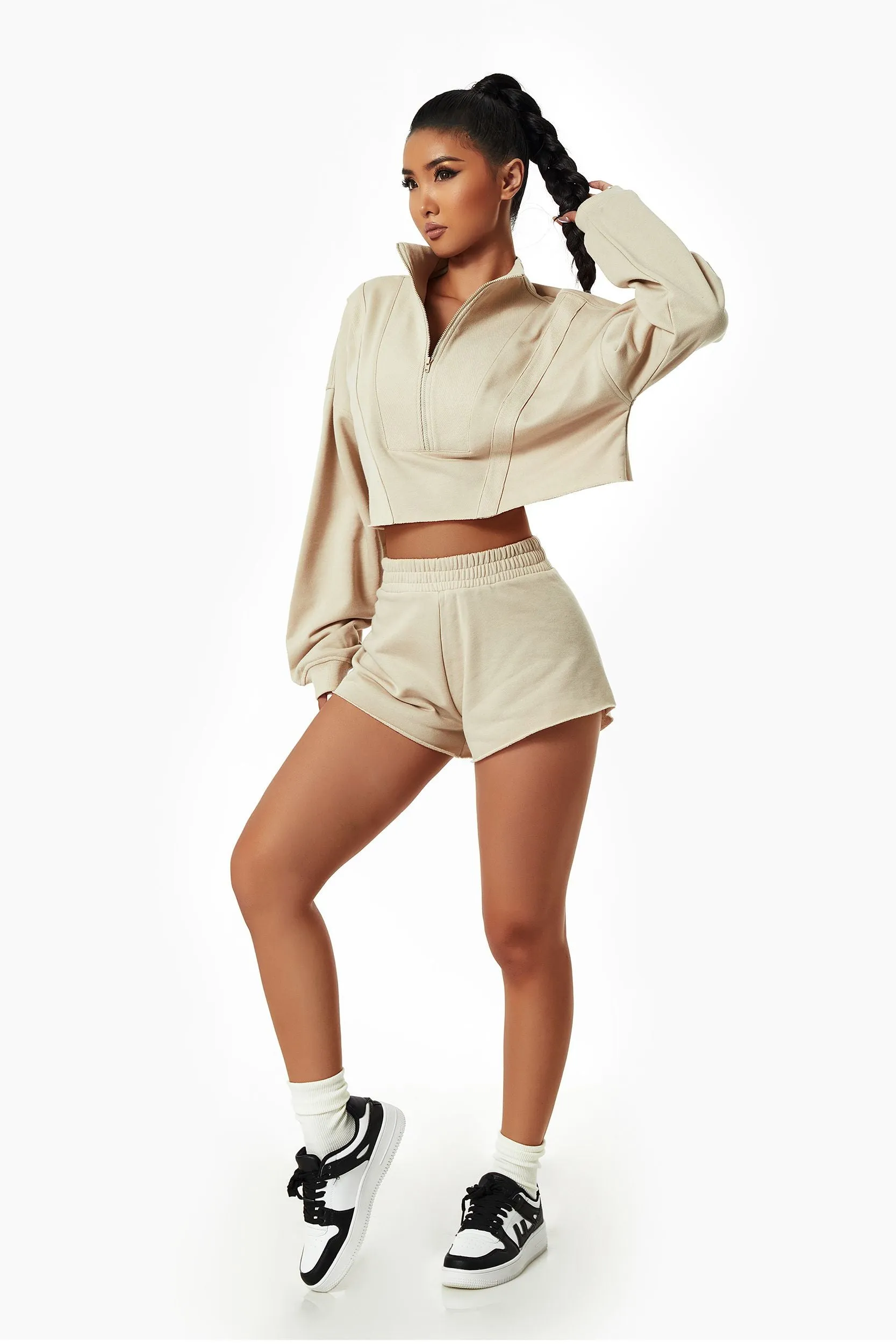 Activewear Set with Cropped Sweatshirt & Mini Short