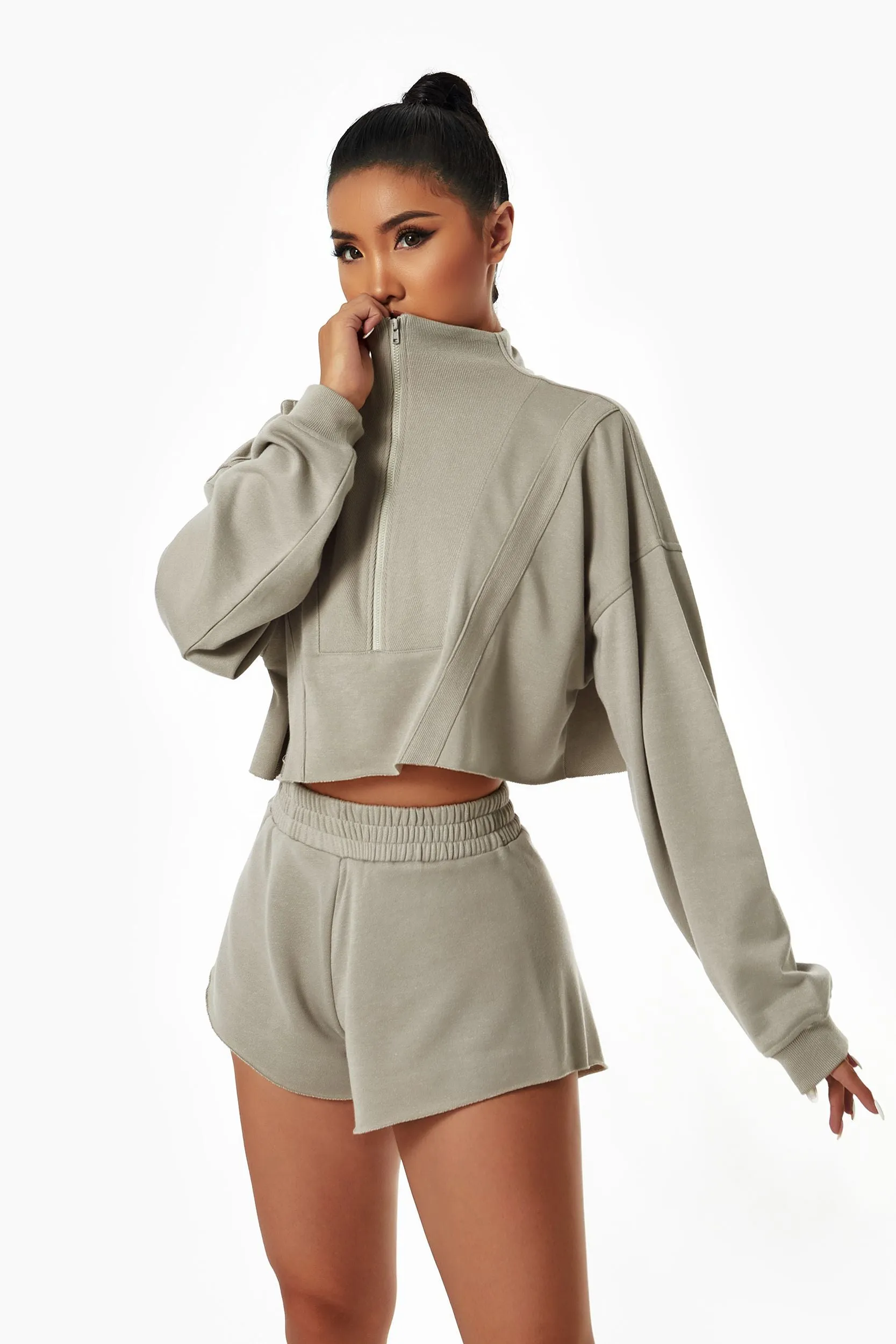 Activewear Set with Cropped Sweatshirt & Mini Short