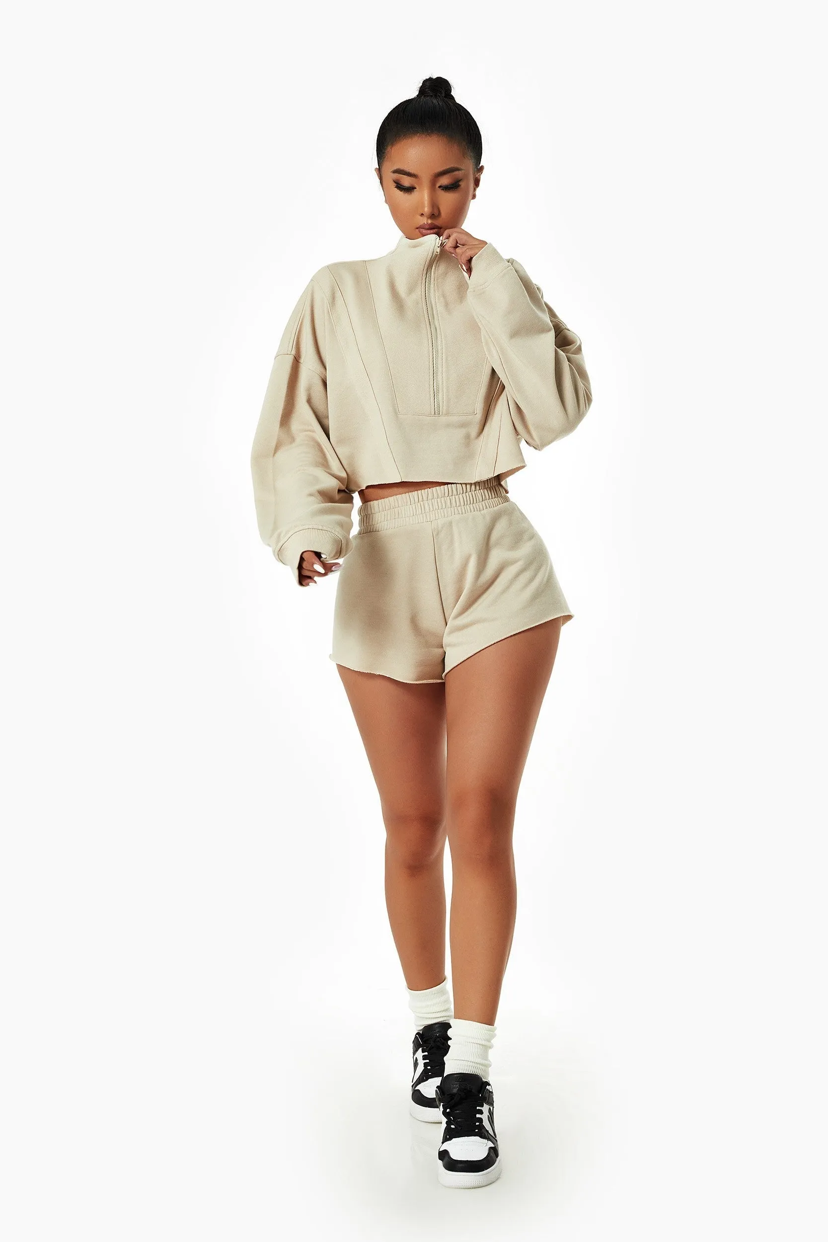 Activewear Set with Cropped Sweatshirt & Mini Short