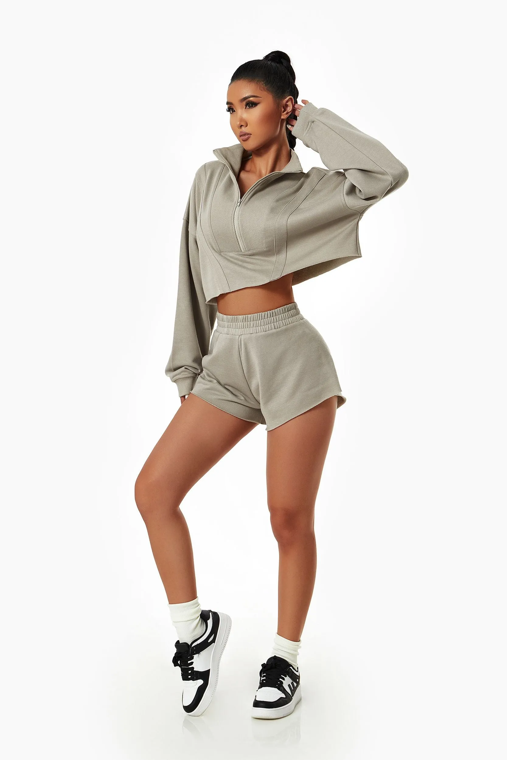 Activewear Set with Cropped Sweatshirt & Mini Short