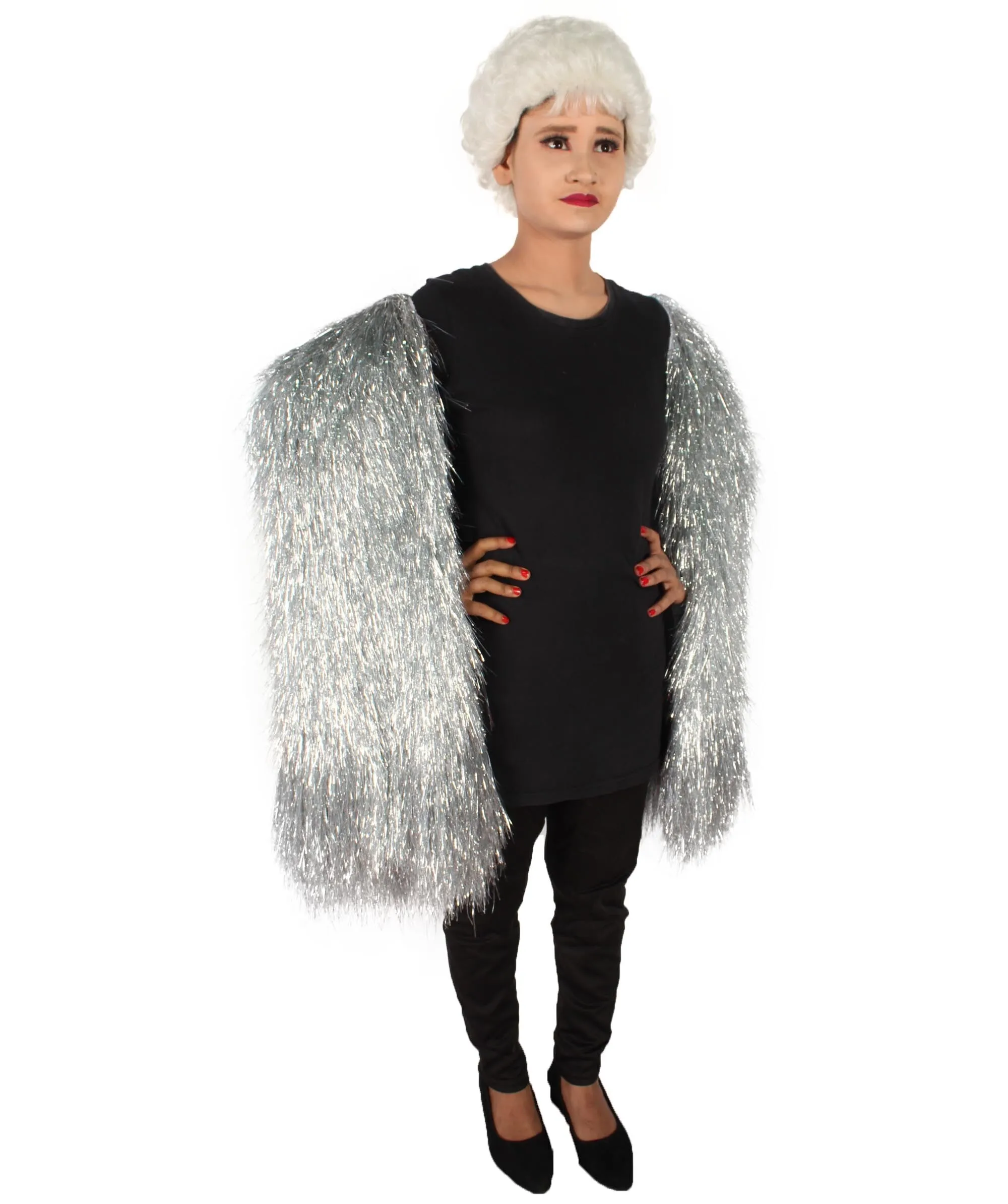 Adult Unisex Silver Holographic Tinsel Party Costume| Extra Long Dense Thin Tinsel Jacket| Festival Ready| Flame-retardant Synthetic Materials