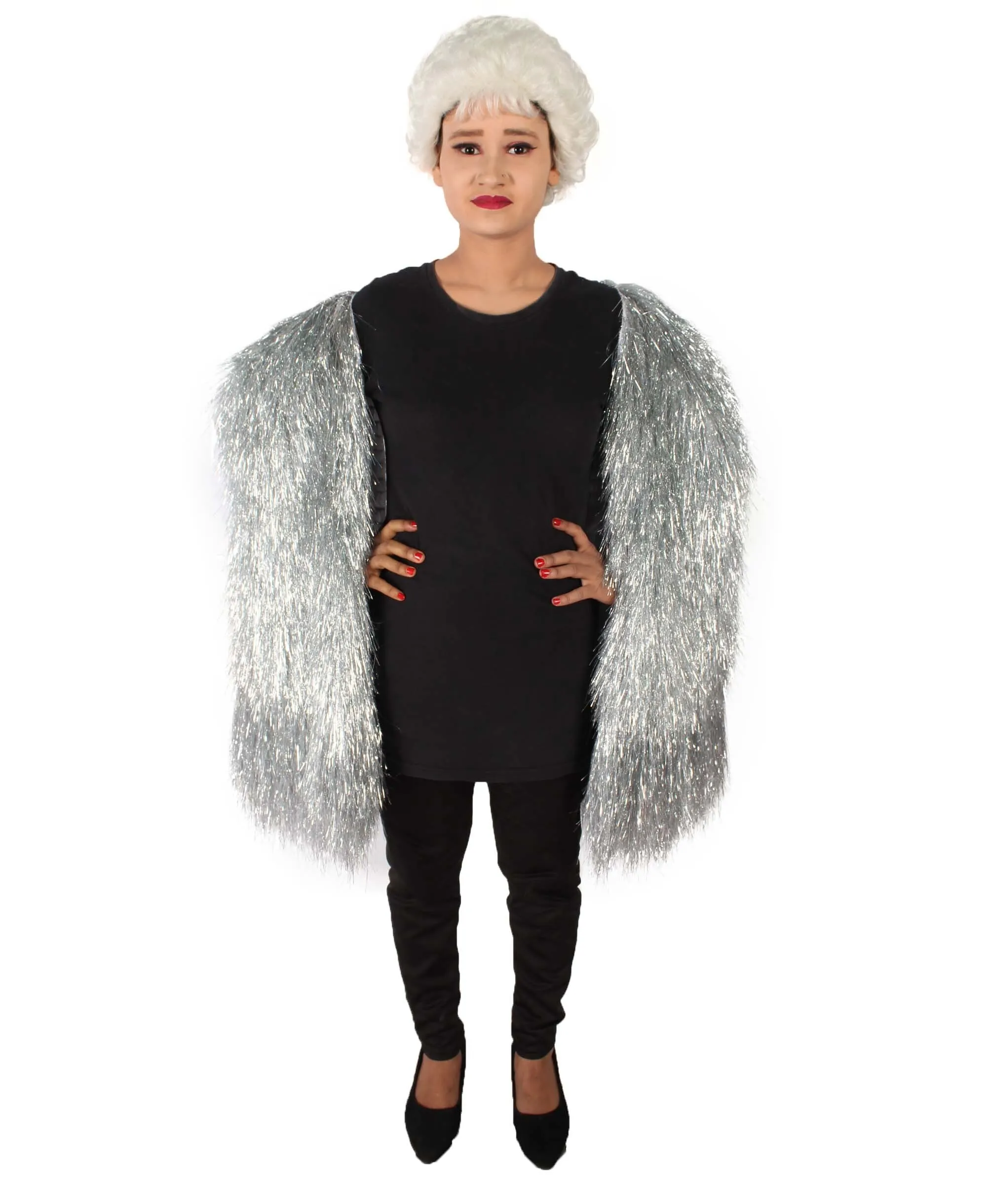 Adult Unisex Silver Holographic Tinsel Party Costume| Extra Long Dense Thin Tinsel Jacket| Festival Ready| Flame-retardant Synthetic Materials