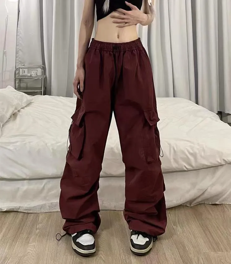 Advbridge masc outfits American High Street Drawstring Overalls Trendy High Waist Loose All-Match Straight Couple Wide Leg Casual Trousers