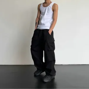 Advbridge masc outfits American High Street Drawstring Overalls Trendy High Waist Loose All-Match Straight Couple Wide Leg Casual Trousers