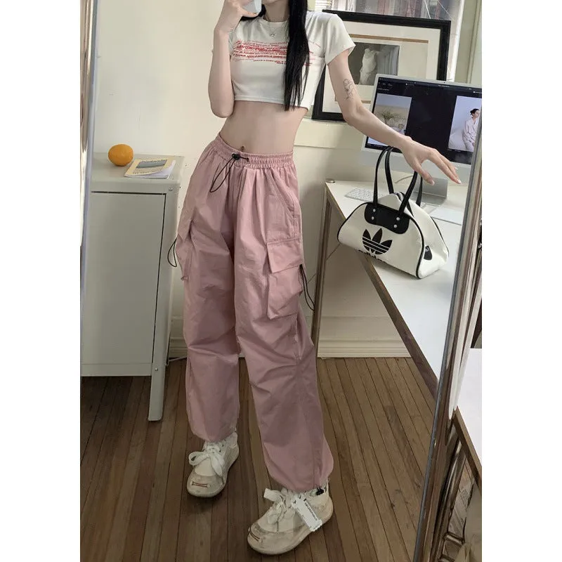 Advbridge masc outfits American High Street Drawstring Overalls Trendy High Waist Loose All-Match Straight Couple Wide Leg Casual Trousers