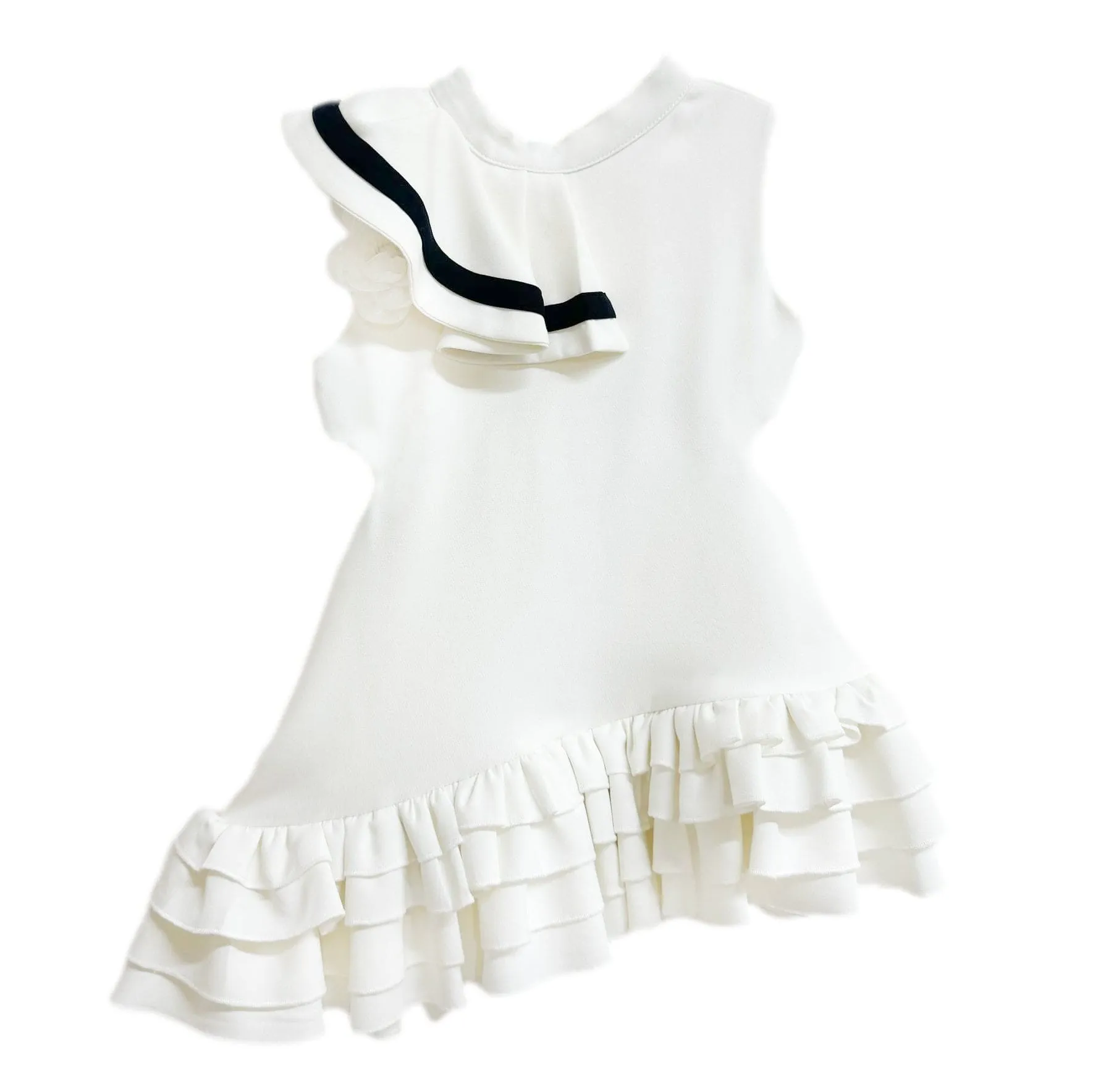 Alex White Ruffle Dress with Black Contrast Line