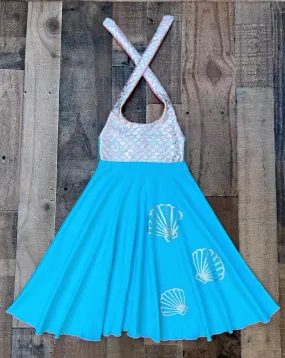 Aqua Mermaid Seashell Girl Dress