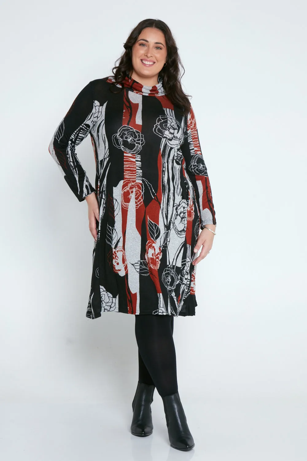 Astrid Tunic Dress - Black/Rust