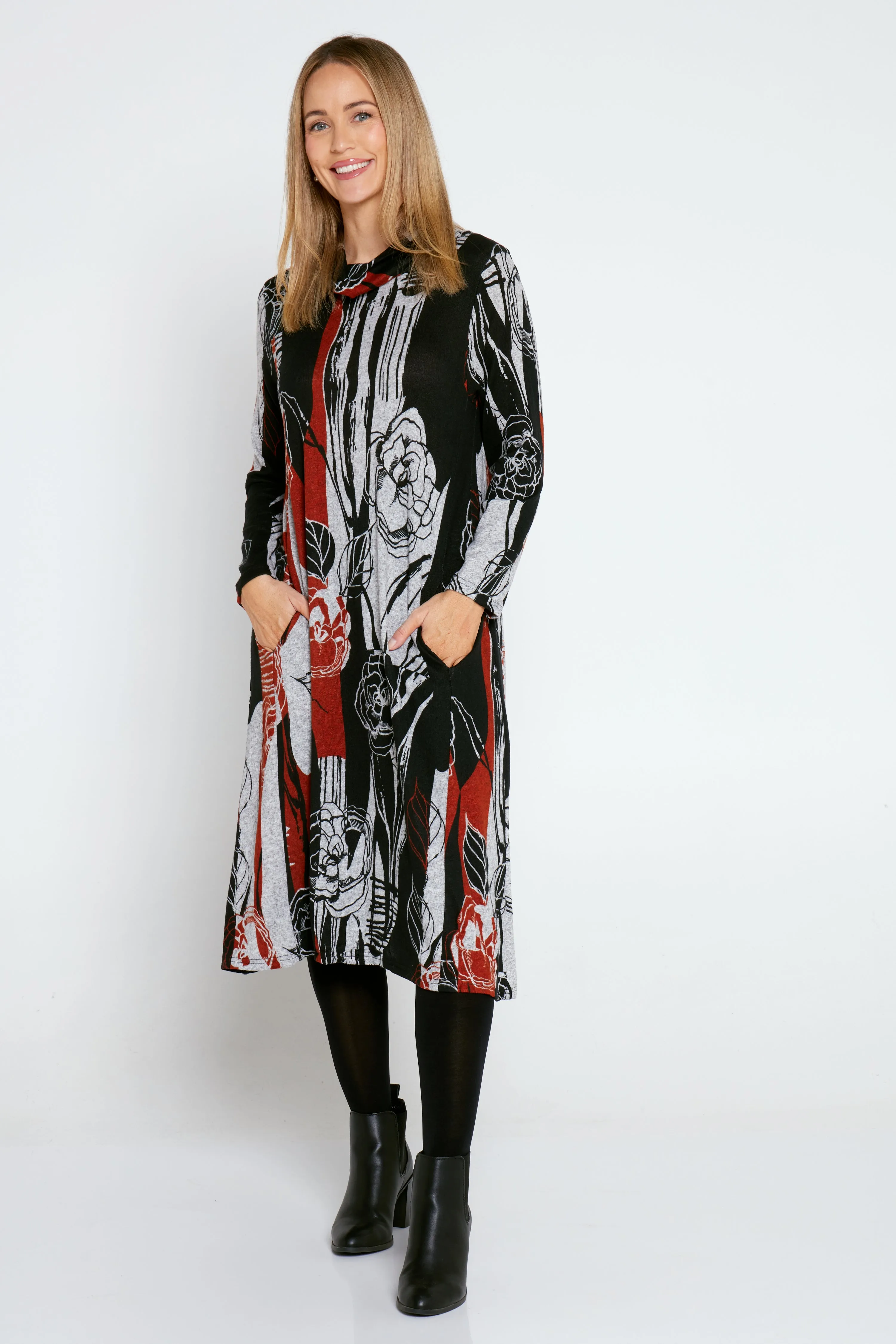 Astrid Tunic Dress - Black/Rust