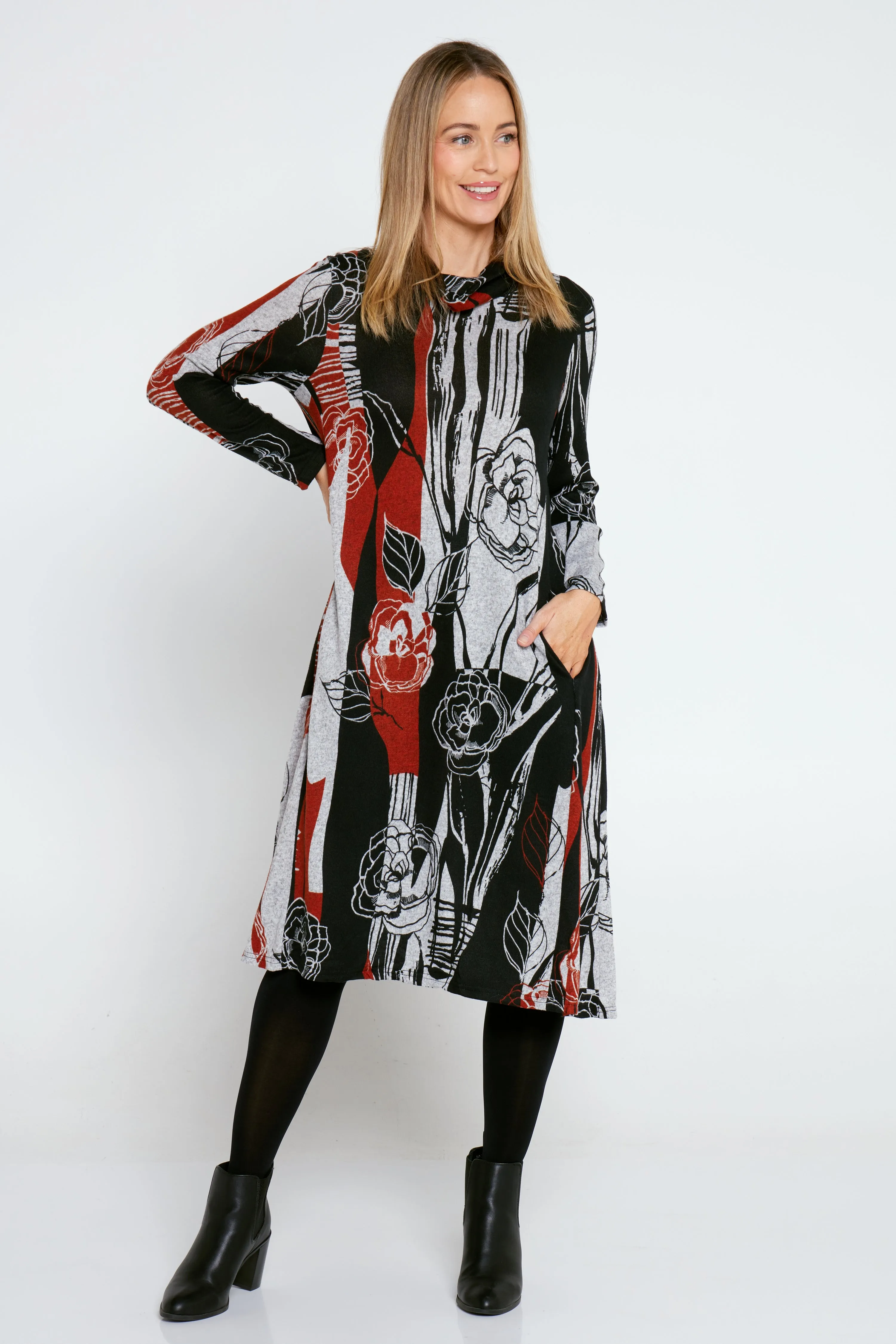 Astrid Tunic Dress - Black/Rust