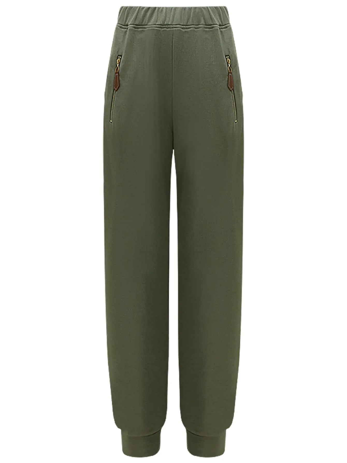 Athletic Green Sweater Pants with Zip Pocket Details