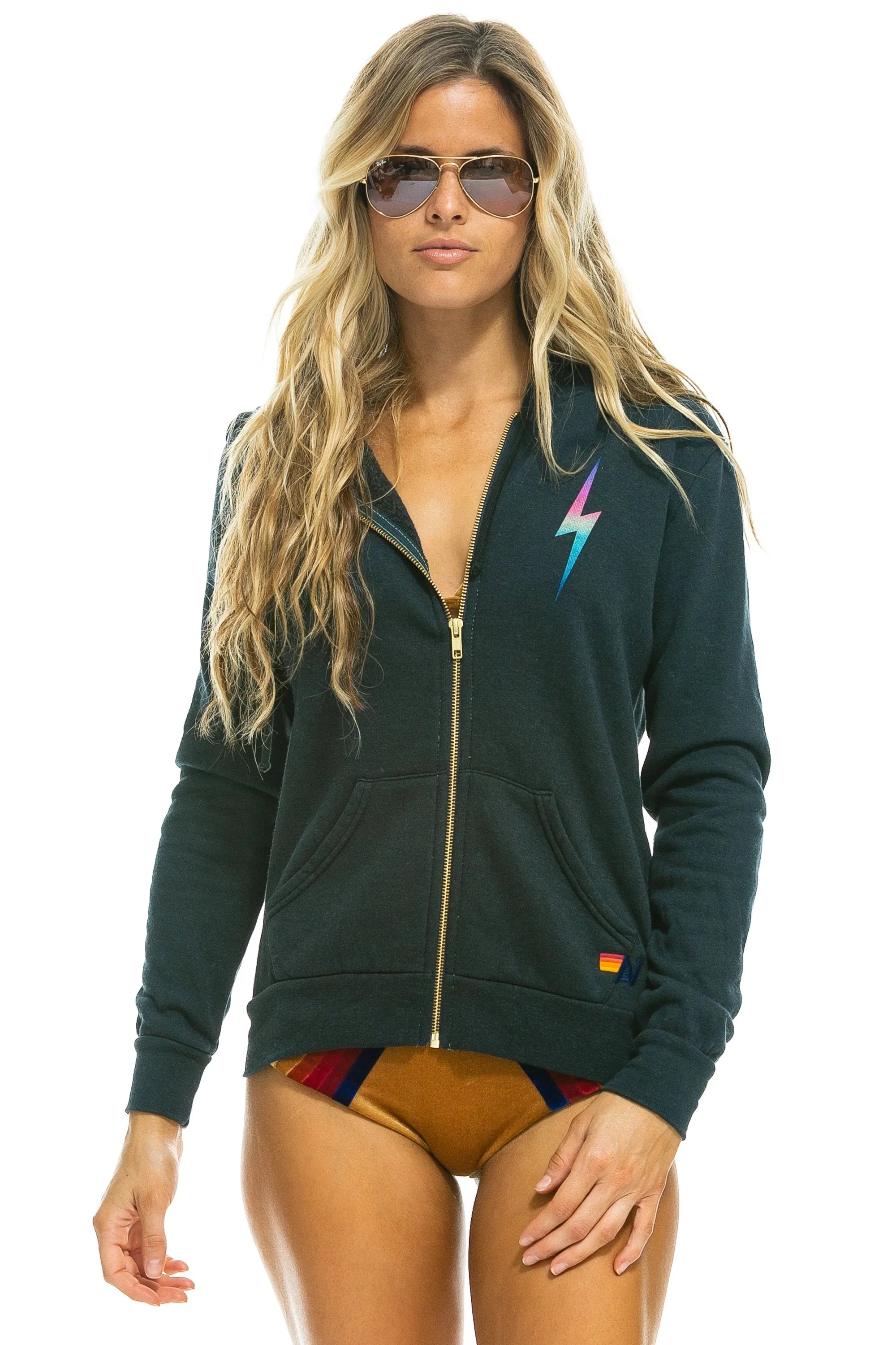 Aviator Nation - Bolt Zip Hoodie in Rainbow Pink