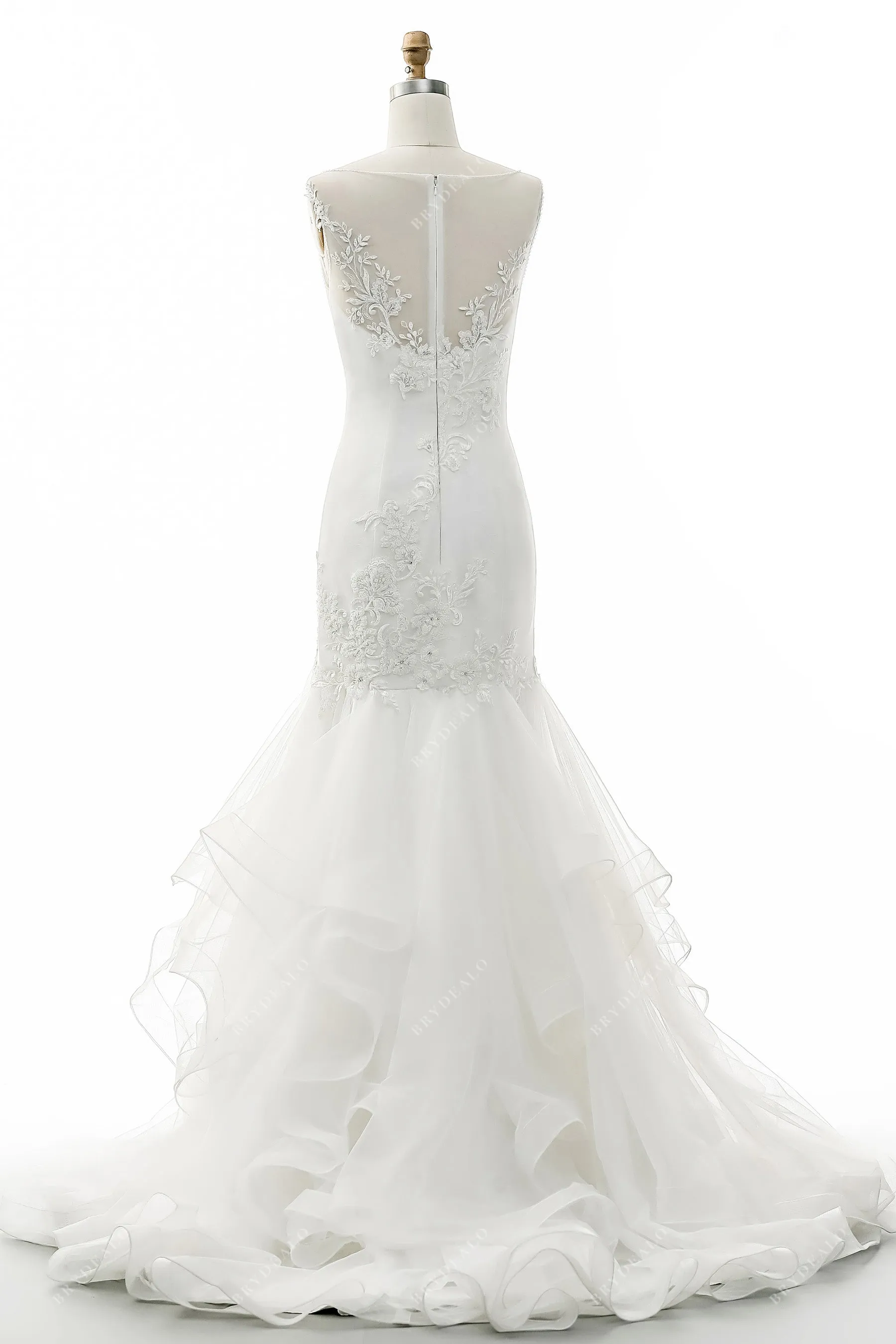 Beaded Lace Tulle Ruffled Mermaid Wedding Dress