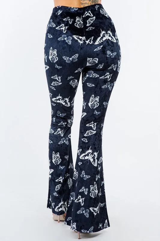 Bear Dance Butterfly Velvet Skinny Pants - Navy