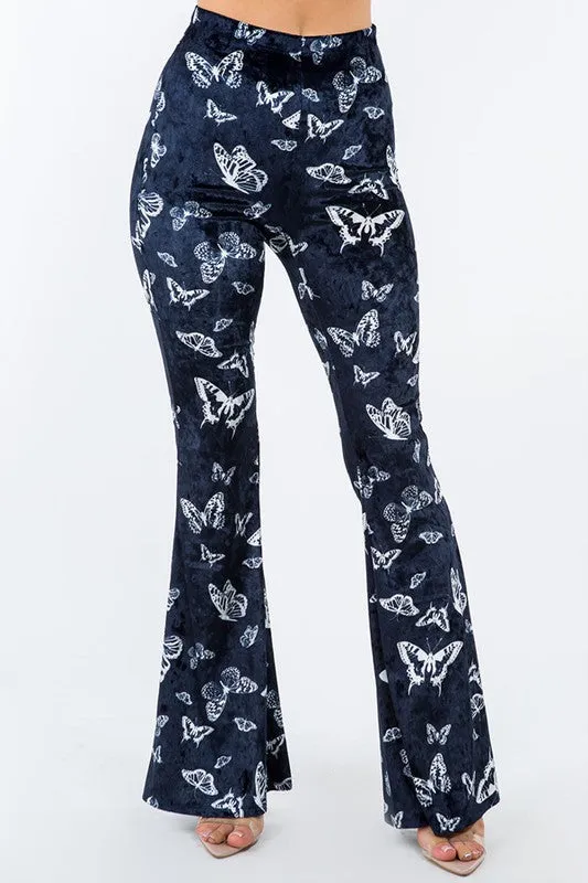 Bear Dance Butterfly Velvet Skinny Pants - Navy