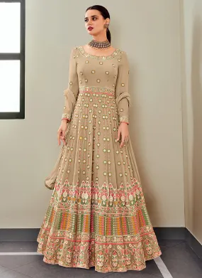 Beige Multi Embroidered Festive Anarkali Suit