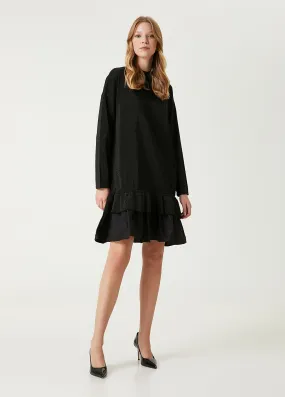 Beymen Club Taffeta Skirt Mini Knit Dress Black