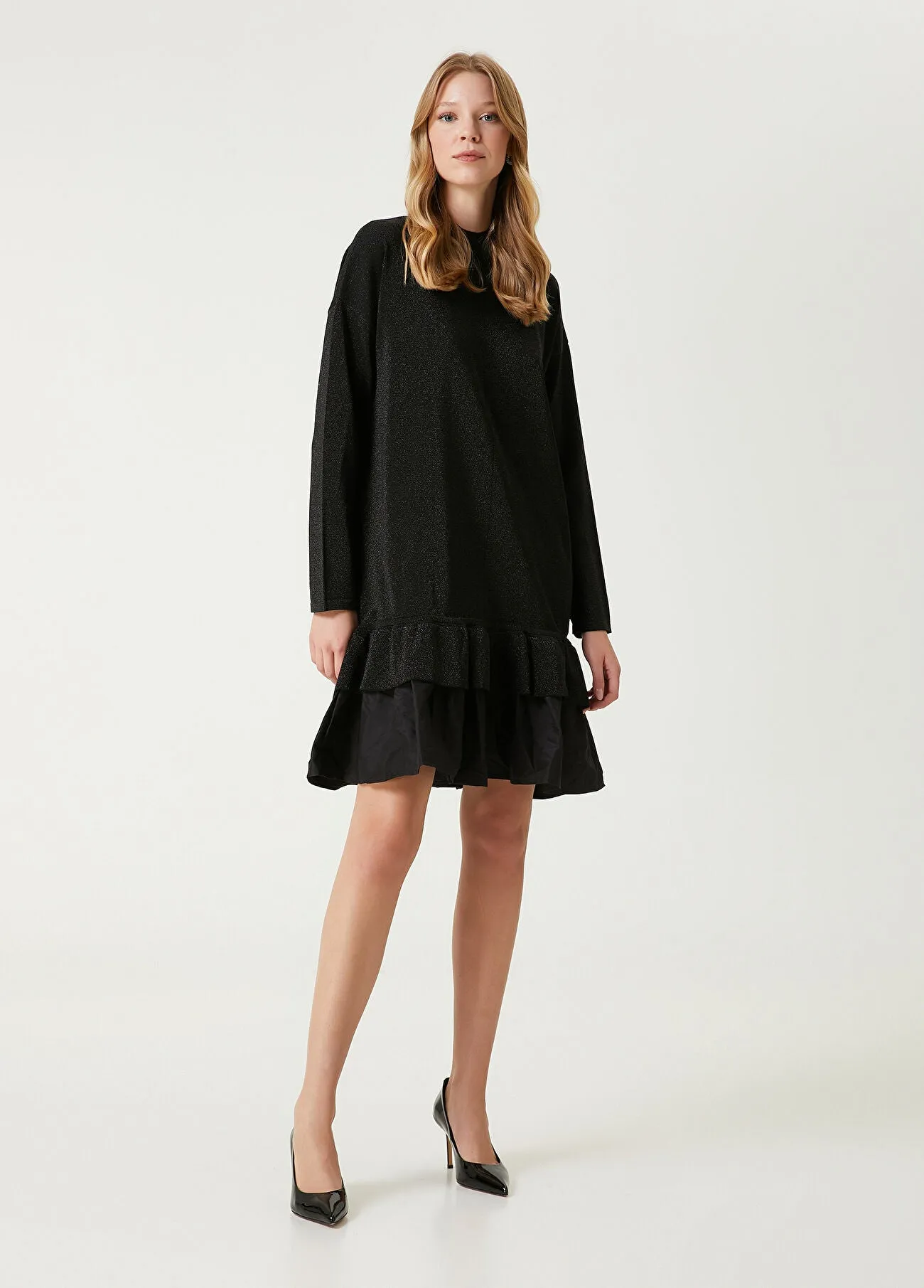 Beymen Club Taffeta Skirt Mini Knit Dress Black