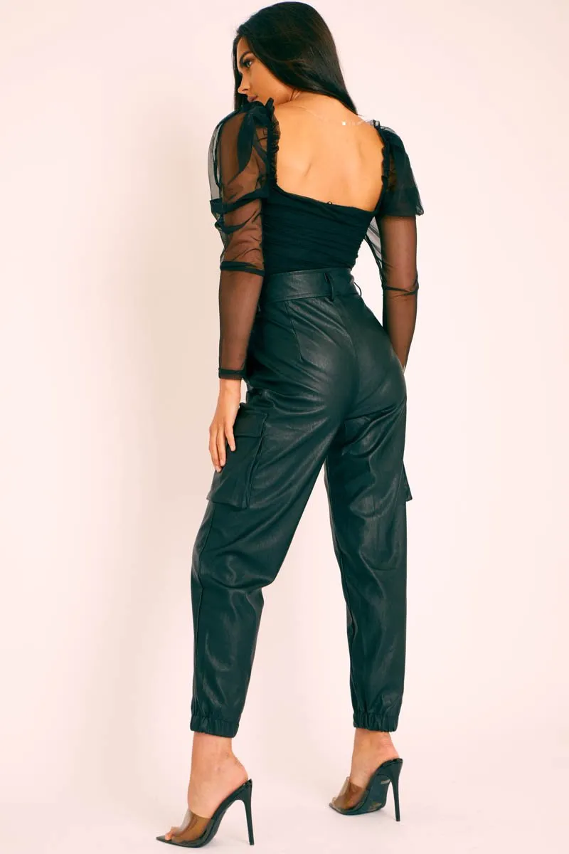 Black Faux Leather Utility Cuff Bottom Trousers - Dayna