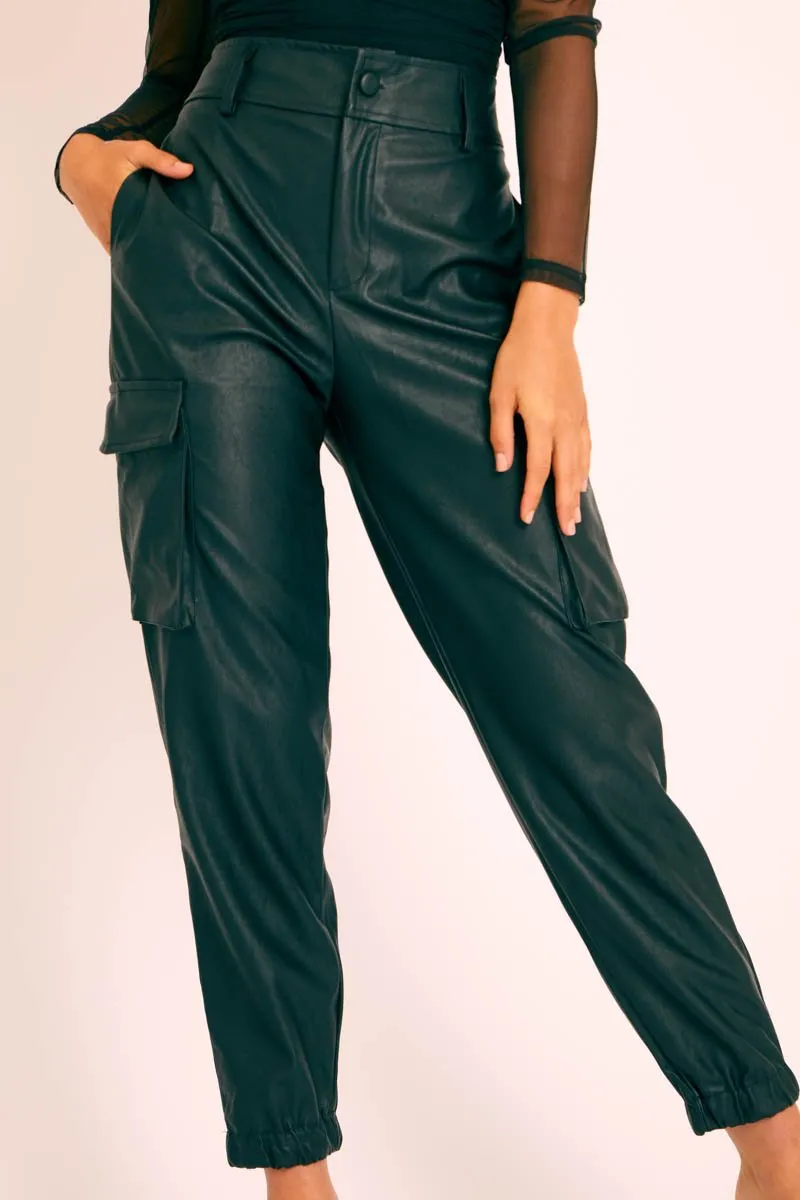 Black Faux Leather Utility Cuff Bottom Trousers - Dayna