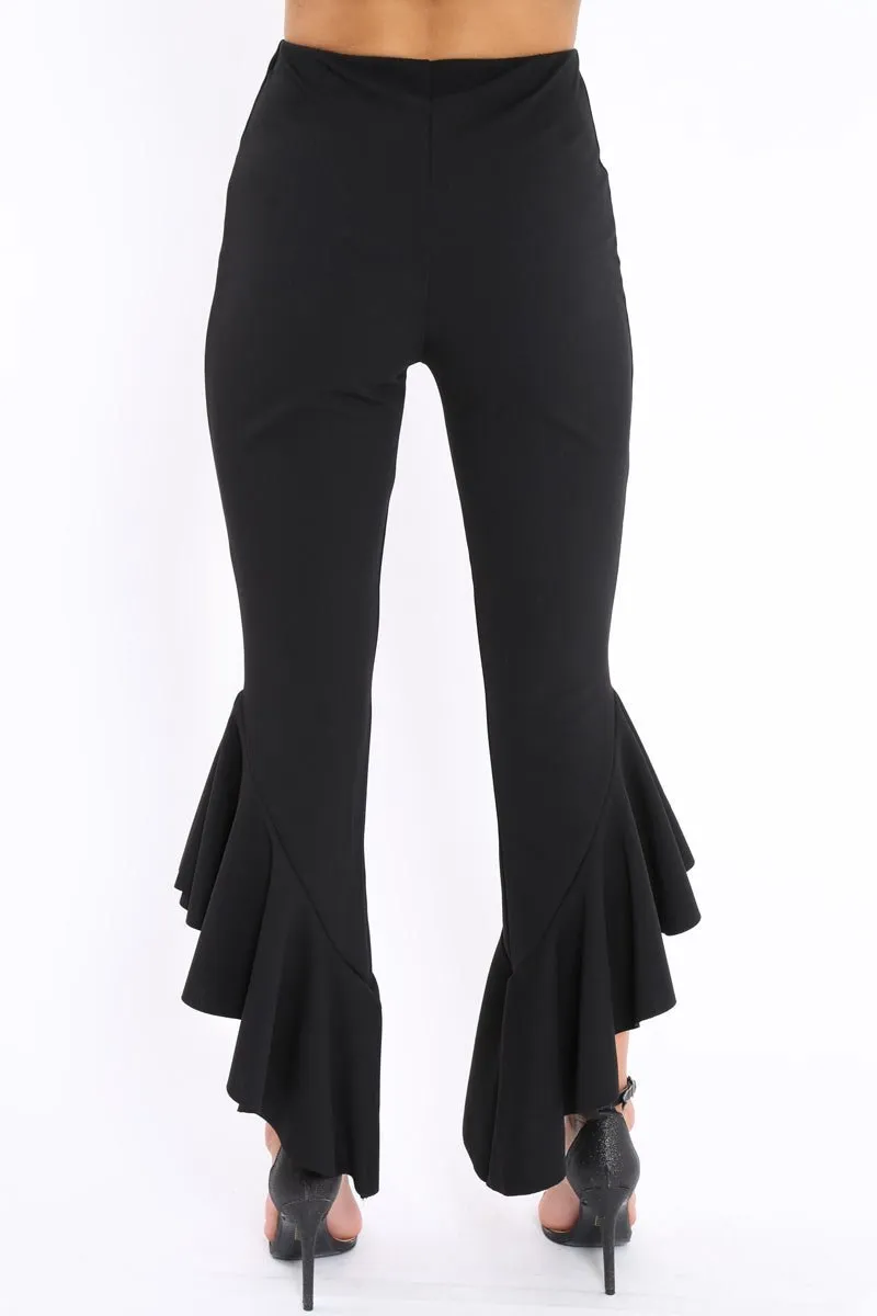 Black Frill Flare Hem Trousers - Ashlie