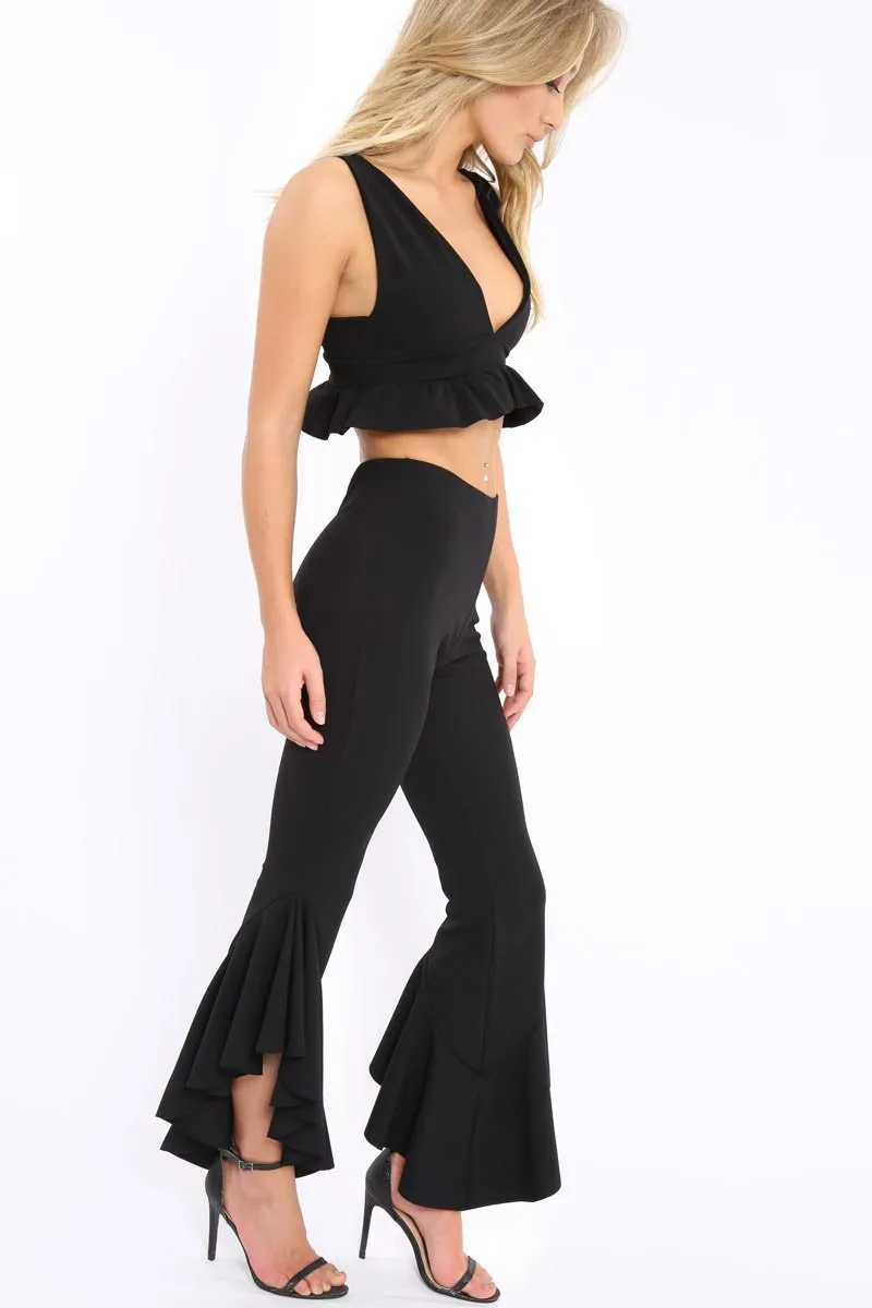 Black Frill Flare Hem Trousers - Ashlie