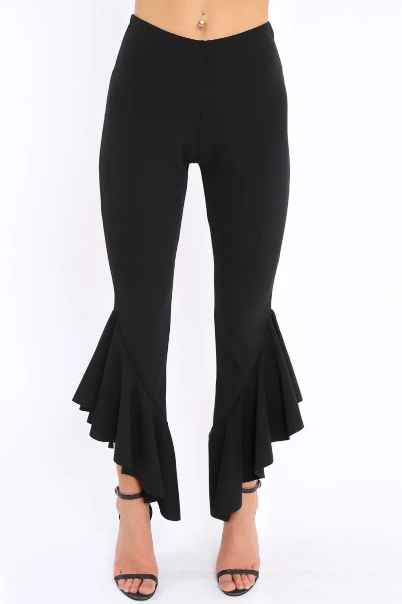 Black Frill Flare Hem Trousers - Ashlie