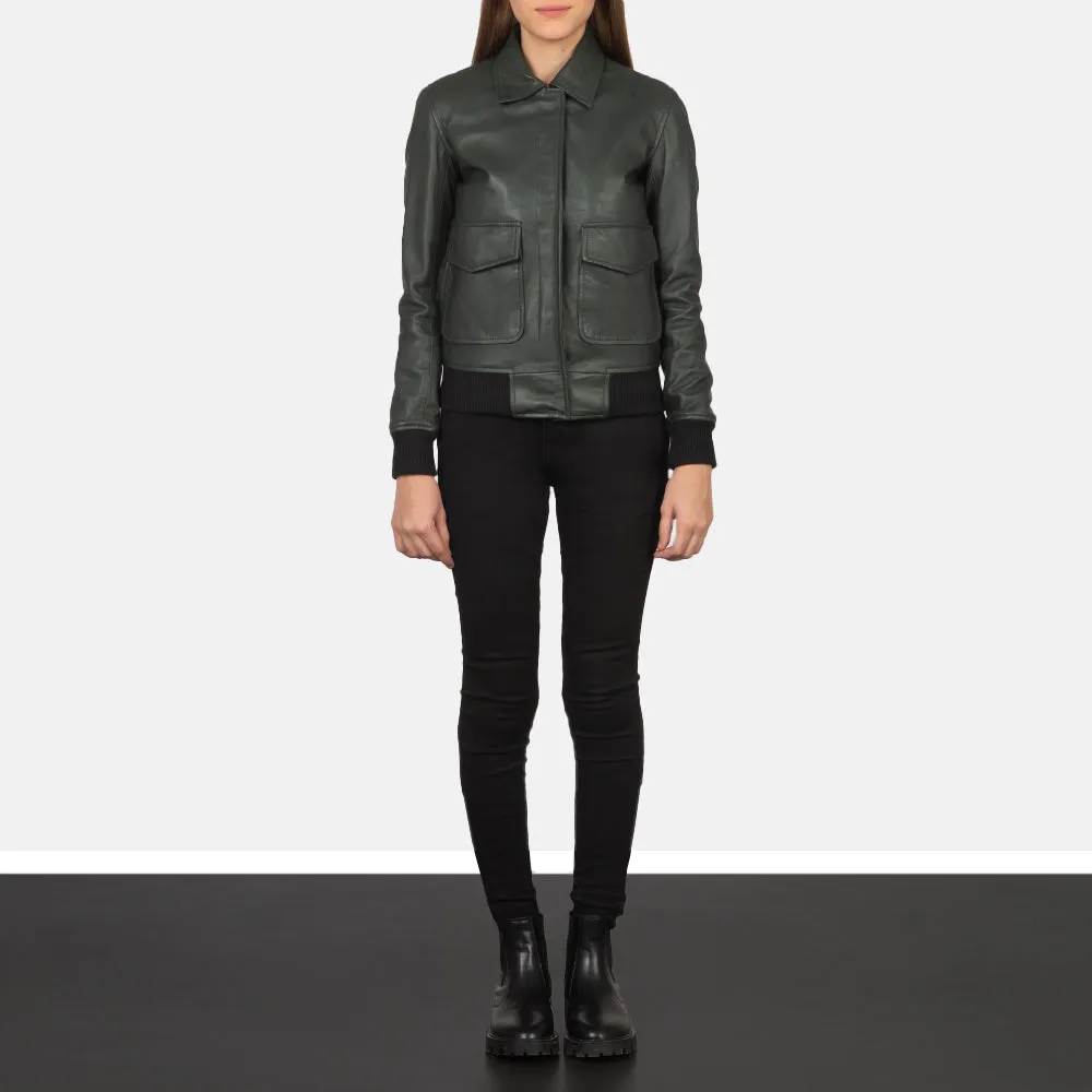 Black Leather Women's Bomber Jacket