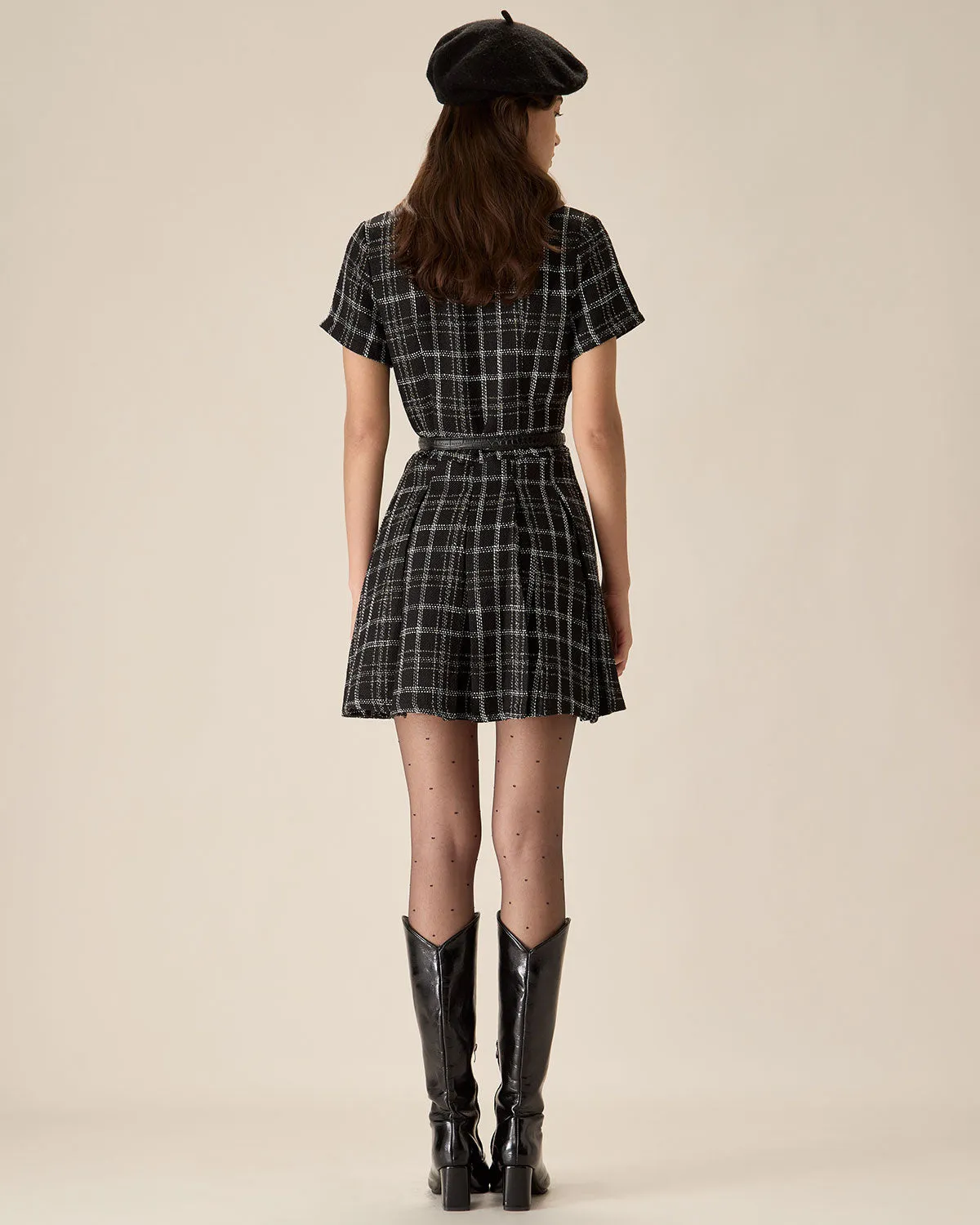 Black Plaid Tweed Mini Dress