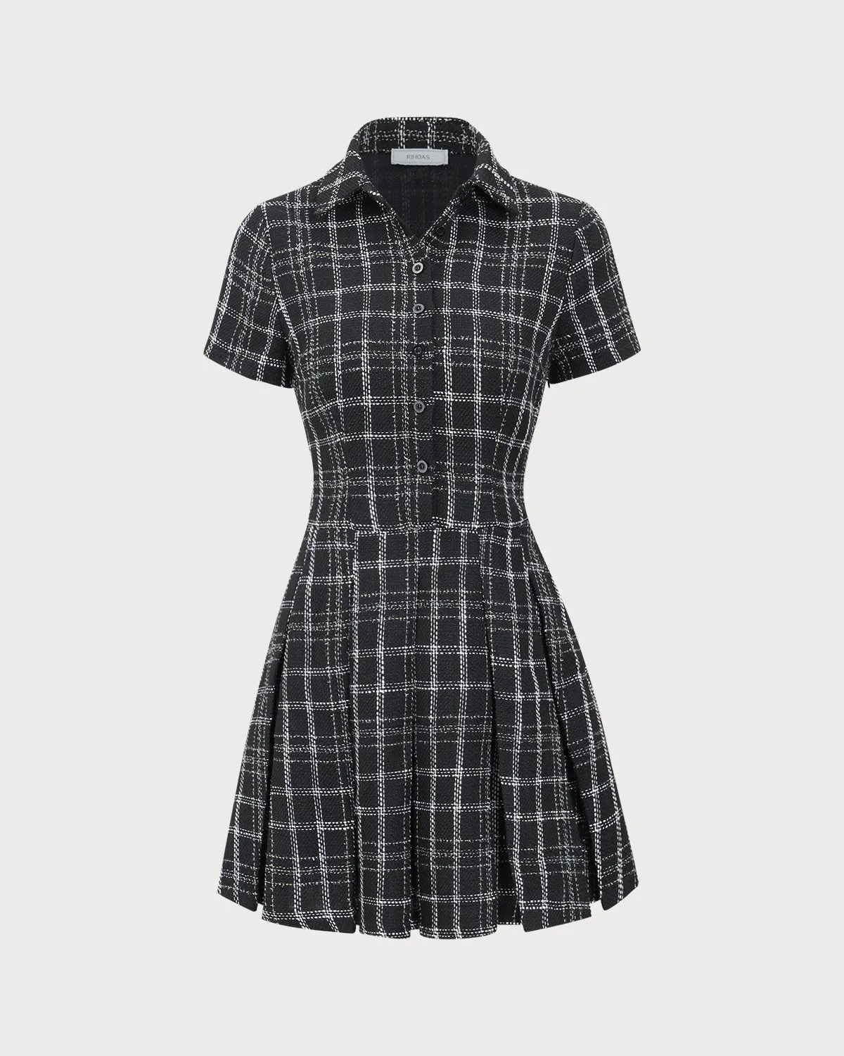 Black Plaid Tweed Mini Dress