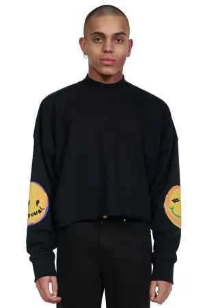 Black Smiley Cropped Sweatshirt