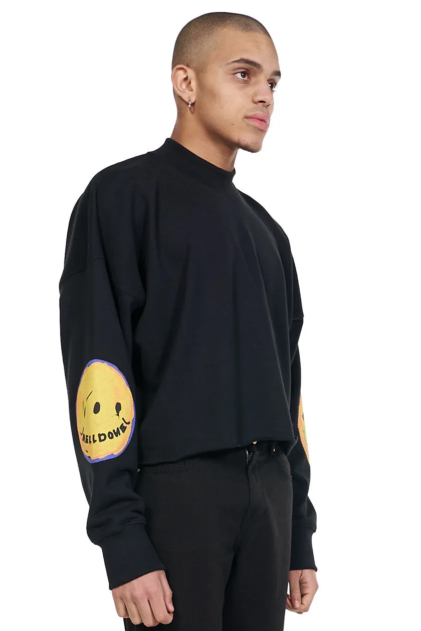 Black Smiley Cropped Sweatshirt