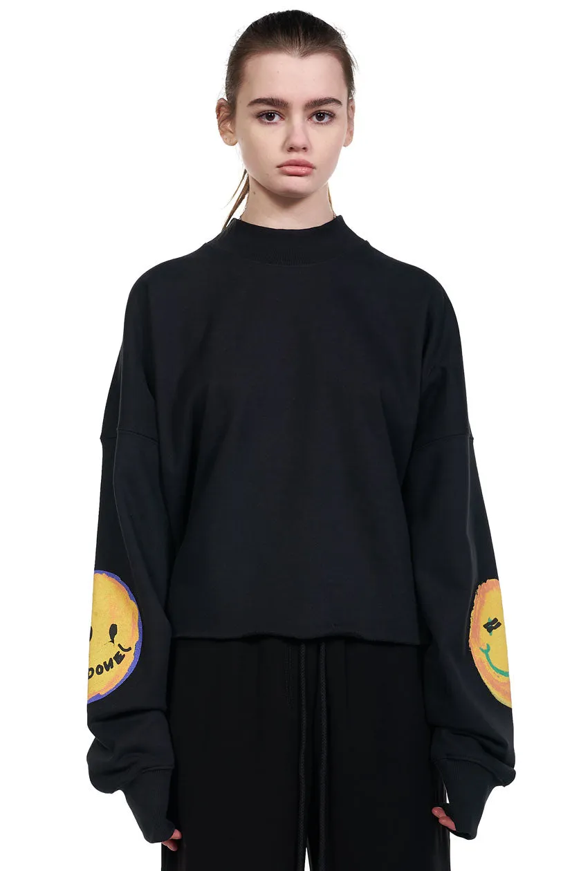 Black Smiley Raw Edge Sweatshirt