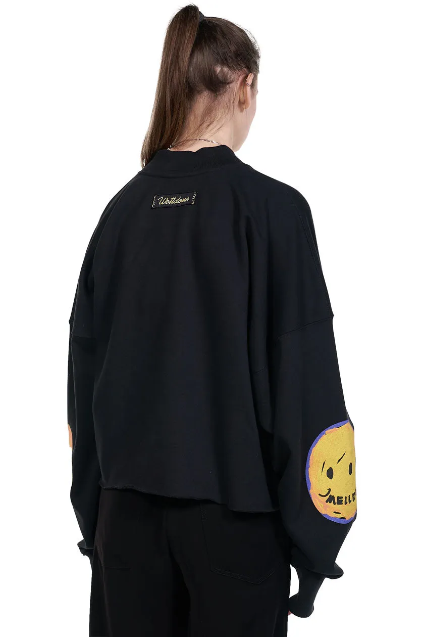 Black Smiley Raw Edge Sweatshirt