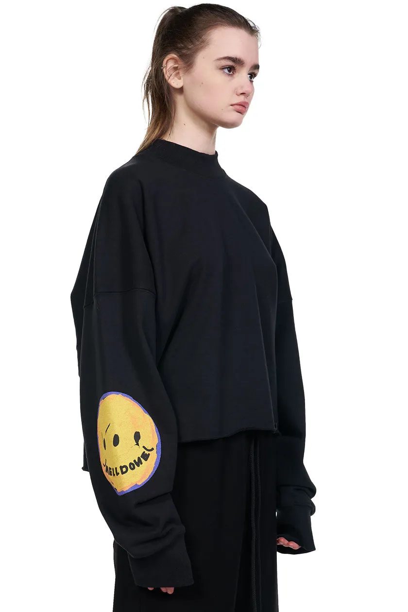 Black Smiley Raw Edge Sweatshirt