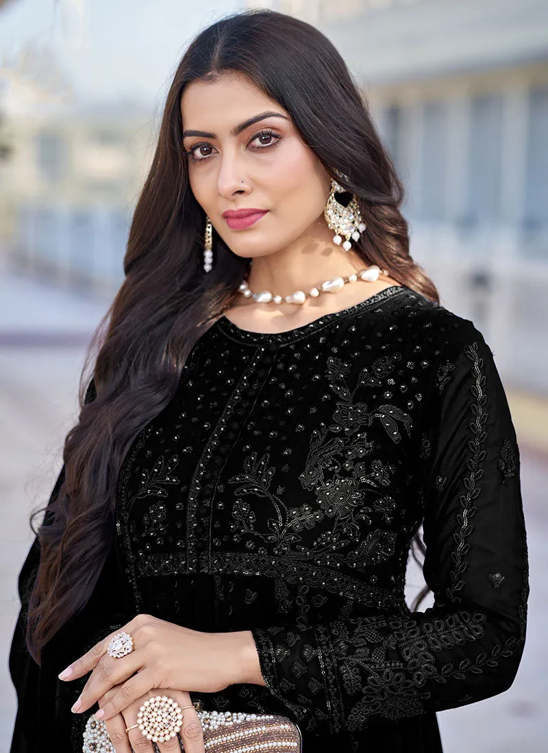 Black Thread Embroidery Traditional Anarkali Suit