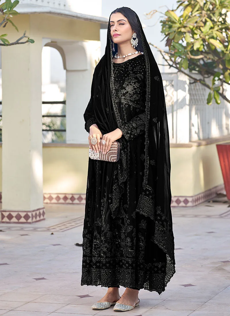 Black Thread Embroidery Traditional Anarkali Suit