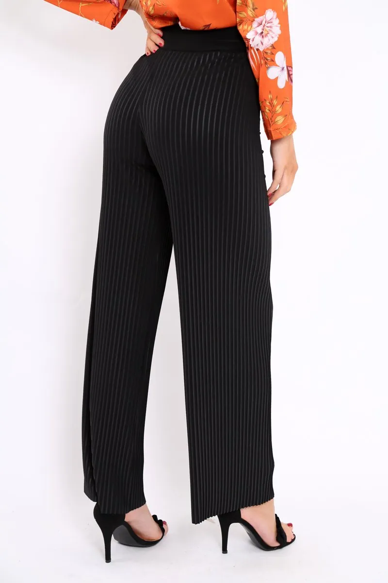 Black Wide Legged Pleated Trousers - Chantel