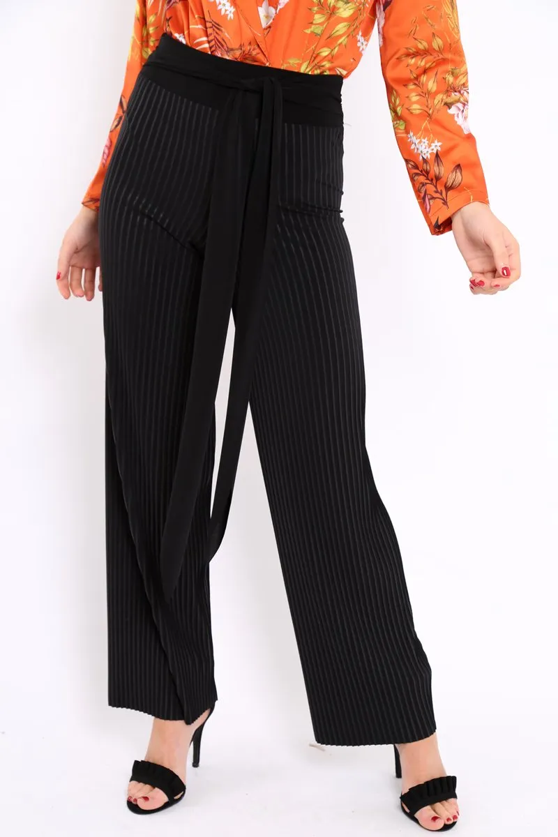 Black Wide Legged Pleated Trousers - Chantel