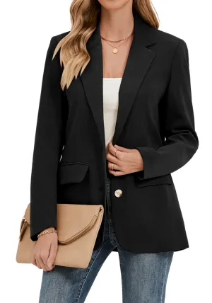 Black Women's Classic Twill Loose Fit Business Casual Blazer