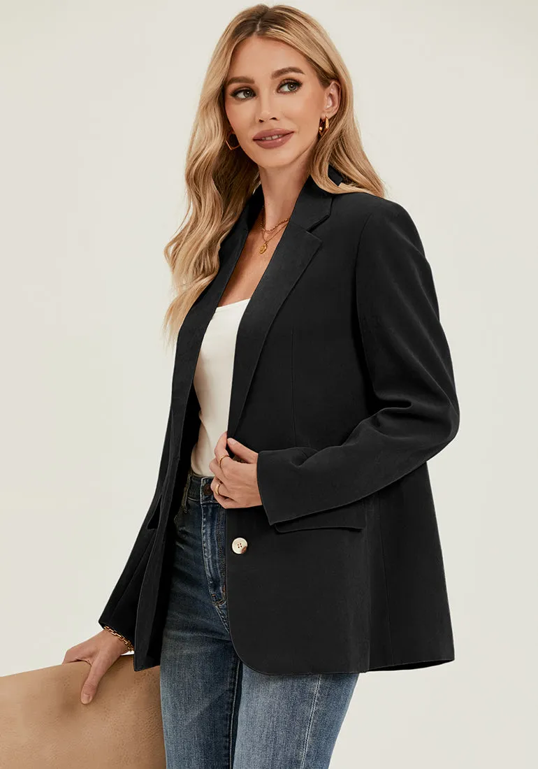 Black Women's Classic Twill Loose Fit Business Casual Blazer